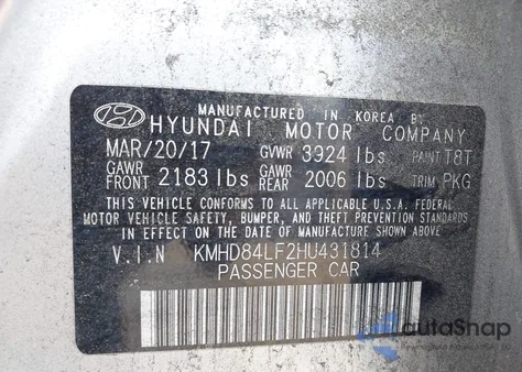 2017 Hyundai Elantra Se from USA, damaged, VIN KMHD84LF2HU431814